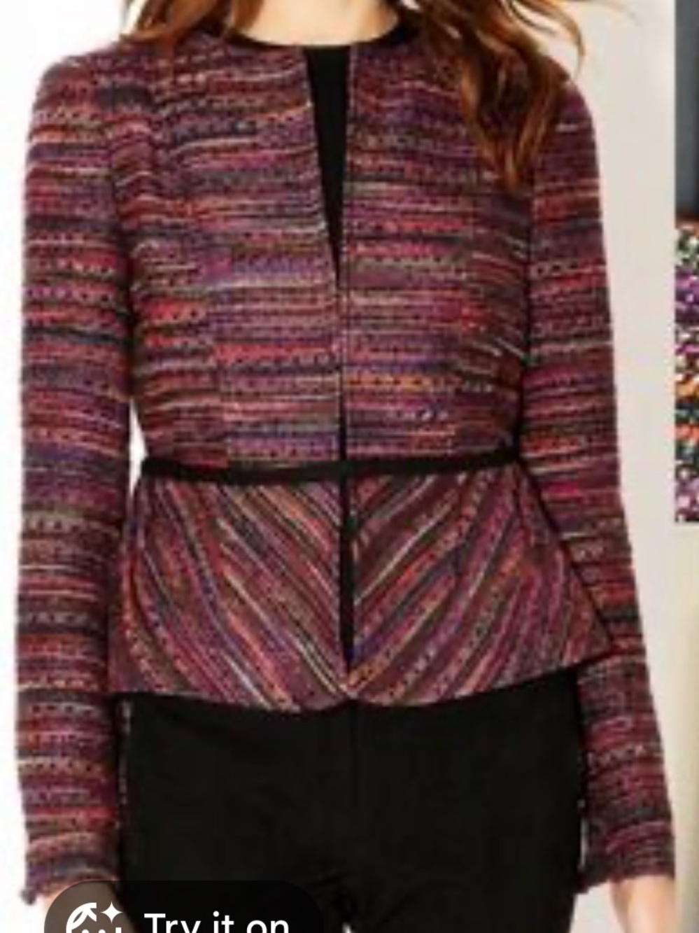 Nannette Lepore tweed multicolor silk blend crop jacket career office maximalist